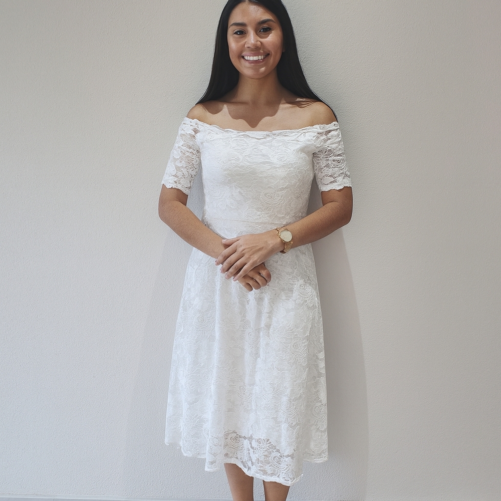 Elegant Off-Shoulder Lace Midi Dress